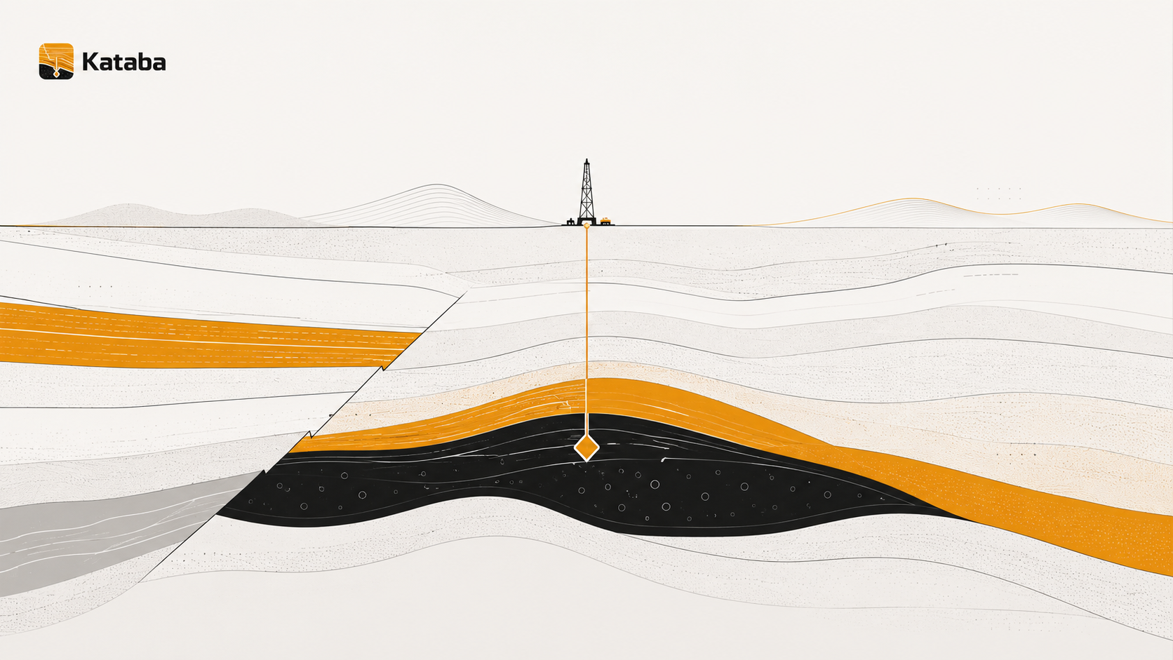 Geological cross-section showing subsurface layers and a drilling rig